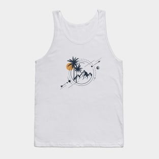 Palms And Mountains. Travel. Geometric, Line Art Style Tank Top